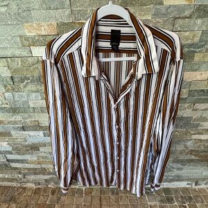 H&M Brown and White Button Down Shirt